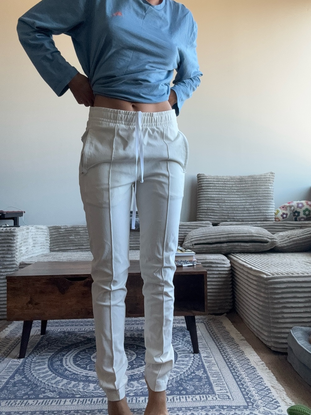 Allegri Cream Skinny Drawstring Jeans